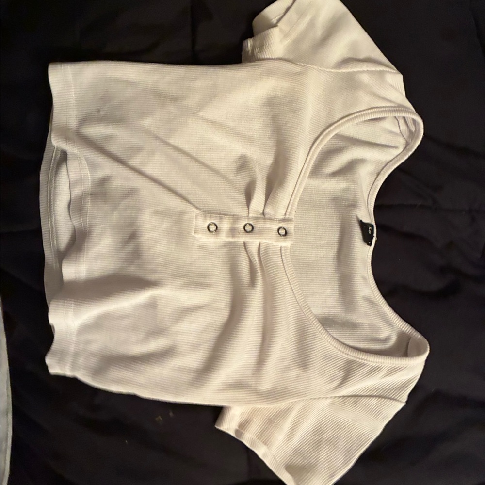 White Button-Up Ribbed Women's Top